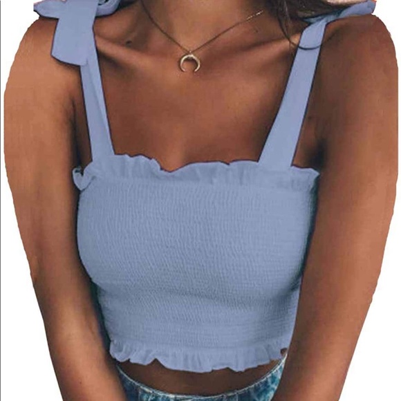 Periwinkle Summer Ruffle Bow strap Crop Tank Top - Picture 2 of 2
